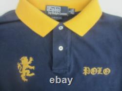 New Polo Ralph Lauren Mens L Navy Yellow Stripe Embroidered Griffin Dragon Shirt