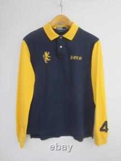 New Polo Ralph Lauren Mens L Navy Yellow Stripe Embroidered Griffin Dragon Shirt