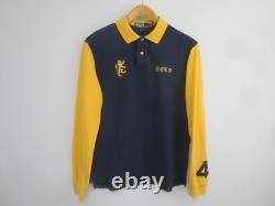 New Polo Ralph Lauren Mens L Navy Yellow Stripe Embroidered Griffin Dragon Shirt