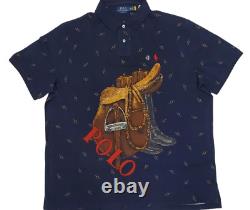 New Polo Ralph Lauren Navy Saddle Print Classic Fit Polo Size M, XL & 2XL