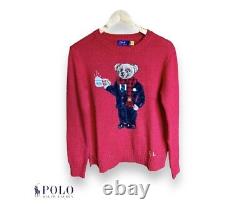New Polo Ralph Lauren Red Teddy Logo Knitted Sweater