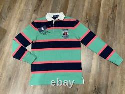 New Polo Ralph Lauren Rugby 3rd Division Green Pink Shirt Long Sleeve Men Size S