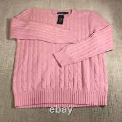 New Polo Ralph Lauren Sweater Mens Large Cashmere Pink Cable Preppy Pony Casual