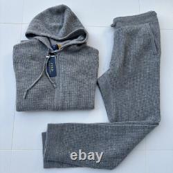 New Polo Ralph Lauren Washable Cashmere Waffle Knit Jogger Pants Grey Size L