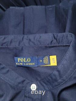 New Polo Ralph Lauren Womens Blue Pleated Hem Drawstring Midi Shirt Dress 10