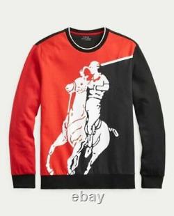 New RALPH LAUREN POLO Long Sleeve HI TECH Red Black White Pony RARE Sweater 2XL