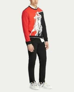 New RALPH LAUREN POLO Long Sleeve HI TECH Red Black White Pony RARE Sweater 2XL