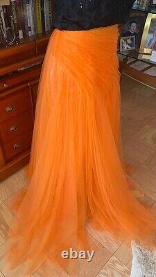 New RALPH LAUREN Purple Label Runway Orange Tulle High-Waisted Maxi Skirt