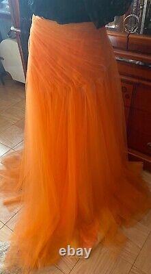 New RALPH LAUREN Purple Label Runway Orange Tulle High-Waisted Maxi Skirt