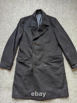 New RALPH LAUREN double breatsted 44L black overcoat WOOL topcoat jacket NWT