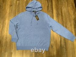 New RLX Ralph Lauren Blue Heather 100% Cashmere Pullover Hoodie Men's Sz XL