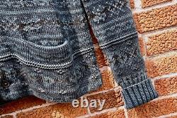 New RRL Ralph Lauren Blue Fair Isle Nordic Shawl Wool-Knit Cardigan Mens Large L