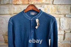 New RRL Ralph Lauren Blue Indigo Solid Henley Knit Cotton Size Men's Small S
