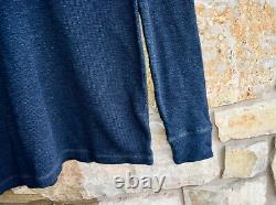 New RRL Ralph Lauren Blue Indigo Solid Henley Knit Cotton Size Men's Small S