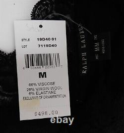 New Ralph Lauren $498rt Black Lace Beaded V-neck Long Sleeve Top sz M