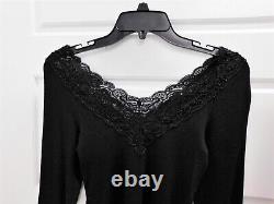 New Ralph Lauren $498rt Black Lace Beaded V-neck Long Sleeve Top sz M