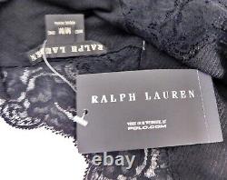 New Ralph Lauren $498rt Black Lace Beaded V-neck Long Sleeve Top sz M