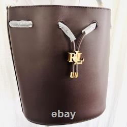New Ralph Lauren Andie Brown Leather Drawstring Bucket Bag Purse Crossbody