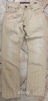 New Ralph Lauren Black Label Beige Denim Straight Distressed Jeans Pants Size 32