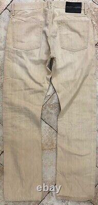New Ralph Lauren Black Label Beige Denim Straight Distressed Jeans Pants Size 32