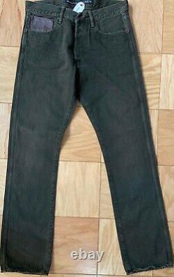 New Ralph Lauren Black Label Straight Black Denim/Leather Jeans Pants Size 32/32