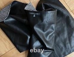 New Ralph Lauren Black Label Wool Leather Lined Black White Check Skirt 8