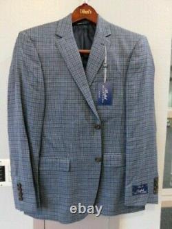 New Ralph Lauren Blazer Men 44R Wool, Silk & Linen BLUE Checked Coat jacket