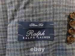 New Ralph Lauren Blazer Men 44R Wool, Silk & Linen BLUE Checked Coat jacket
