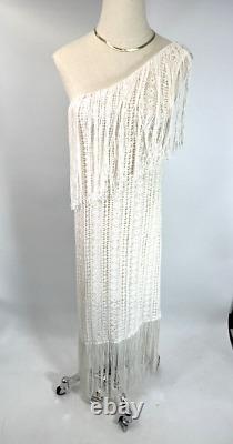 New Ralph Lauren Blue Label Womens White One Shoulder Fringe Dress MSRP $998