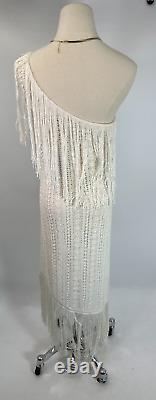 New Ralph Lauren Blue Label Womens White One Shoulder Fringe Dress MSRP $998