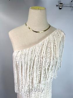 New Ralph Lauren Blue Label Womens White One Shoulder Fringe Dress MSRP $998