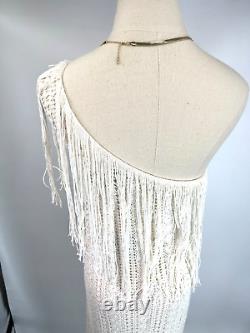 New Ralph Lauren Blue Label Womens White One Shoulder Fringe Dress MSRP $998