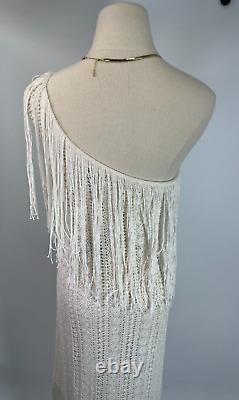 New Ralph Lauren Blue Label Womens White One Shoulder Fringe Dress MSRP $998