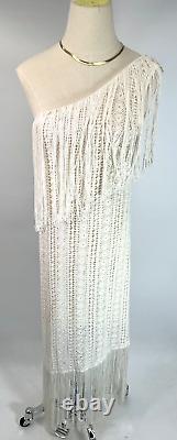 New Ralph Lauren Blue Label Womens White One Shoulder Fringe Dress MSRP $998