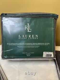 New Ralph Lauren Chandler Flannel Grey Full/Queen Duvet & 2 Navy Corduroy Shams