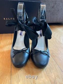 New Ralph Lauren Collection Black Leather Barton Ballet Pumps Sz 39.5 B