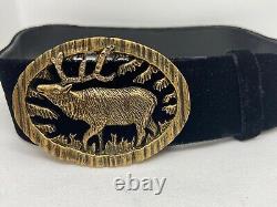 New Ralph Lauren Collection Black/Leather Velour Brass Buckle Elk Belt Italy M