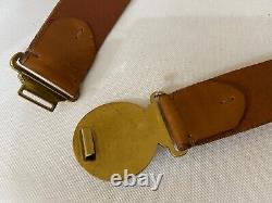 New Ralph Lauren Collection Brown Leather Belt Solid Brass Anchor Buckle 36