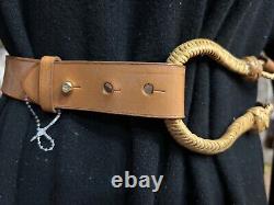 New Ralph Lauren Collection Equestrian Brown Leather Art Deco Buckle Belt S