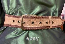 New Ralph Lauren Collection Laser Cut Leather Corset Style Belt Brass Buckle M