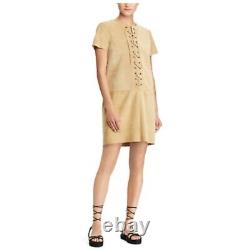 New Ralph Lauren Dress Women's 12 Tan Calf Suede Western Midi Ladies MSRP $998