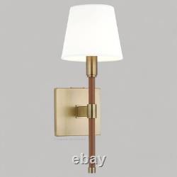 New Ralph Lauren Equestrian Style Brass and Brown Leather Wall Sconce Light