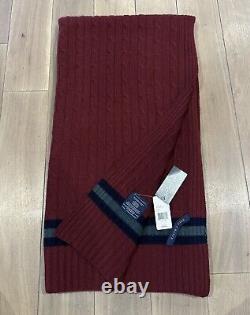 New Ralph Lauren Home Cable Cashmere Throw Blanket Red/Blue 60' x 60' $595