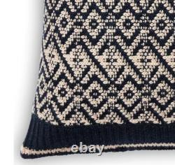 New Ralph Lauren Home Throw Pillow Knit Sweater Blue Cream Feather Fill