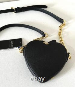 New Ralph Lauren Love Shack Small Leather Heart Crossbody Purse Black
