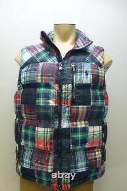 New Ralph Lauren Polo Down Puffer Madras patchwork Stadium Bear Vest mens Large