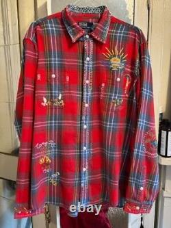 New Ralph Lauren Polo Plaid Embroidered Aztec Sportsman Western Polo Jean 2XL