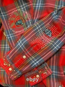 New Ralph Lauren Polo Plaid Embroidered Aztec Sportsman Western Polo Jean 2XL