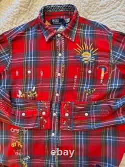 New Ralph Lauren Polo Plaid Embroidered Aztec Sportsman Western Polo Jean 2XL