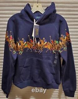 New Ralph Lauren Polo Ponies Pullover Hoodie Womens XL Navy Blue Rare